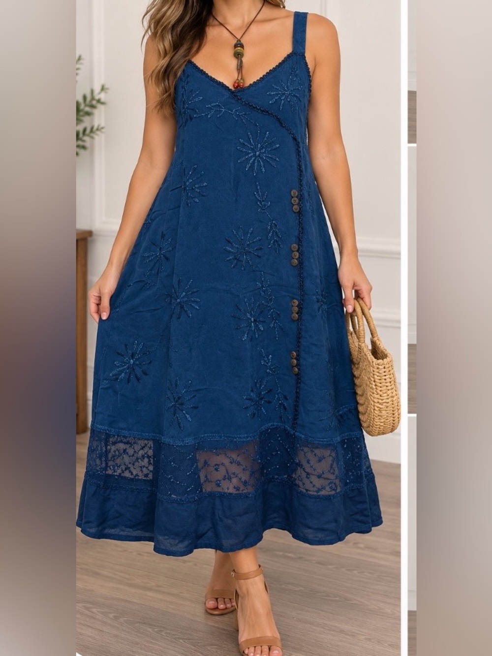 Women's Indigo Embroidered Camisole Tank